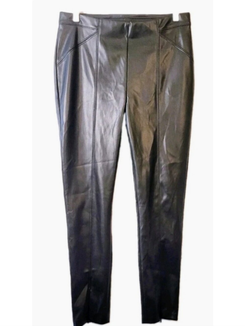 Peace of Cloth Black Vegan Leather Pants Tapered Ankle Zip Pull On Size S Chic